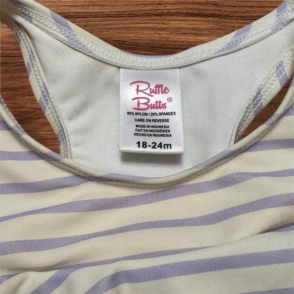 Ruffle Butts Striped and Floral Kids Bikini - Purple and White Size 18-24 Months - Picture 7 of 8